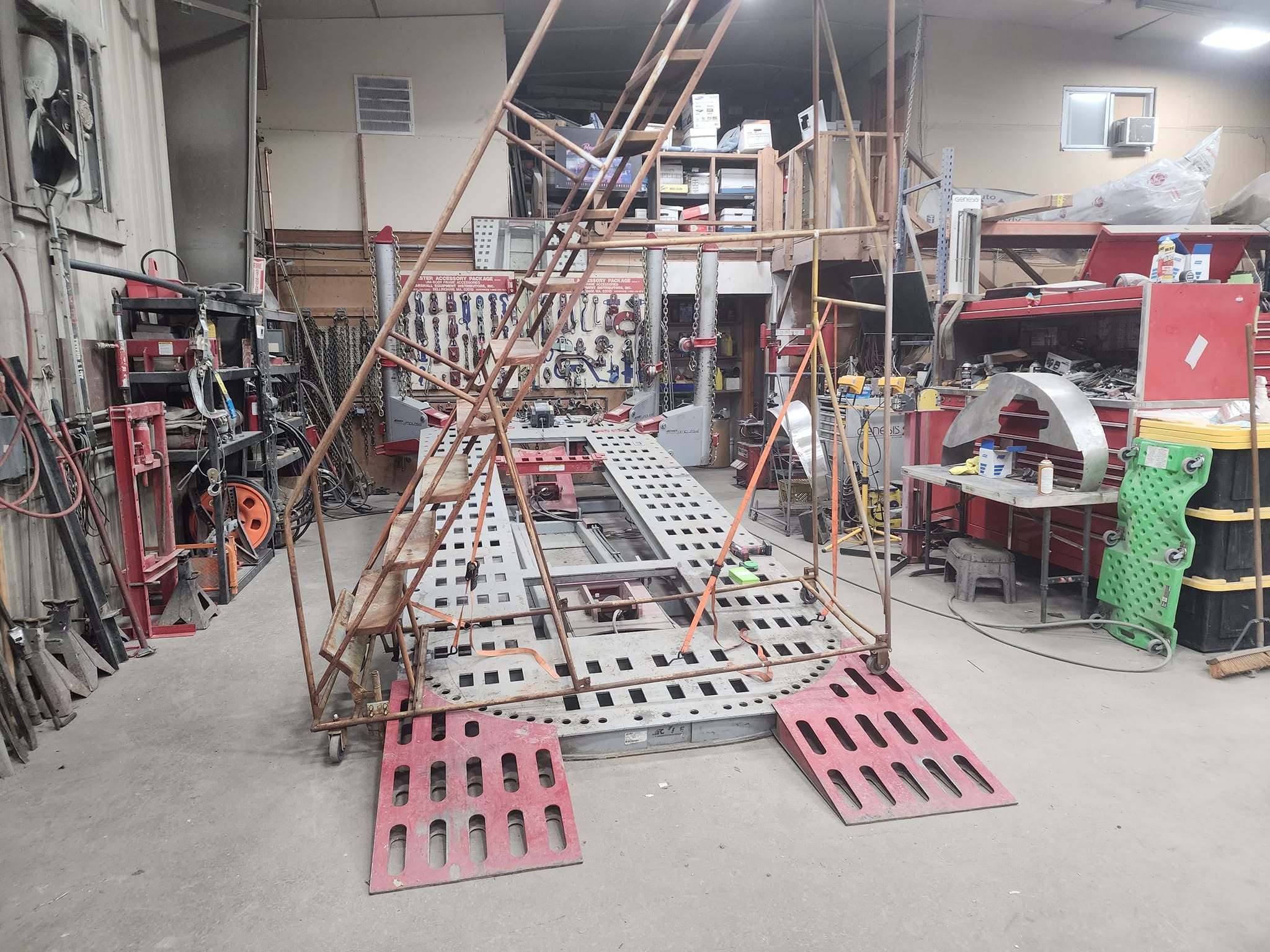 Frame straightening rig at Cloot's Auto Body — Westfield, MA